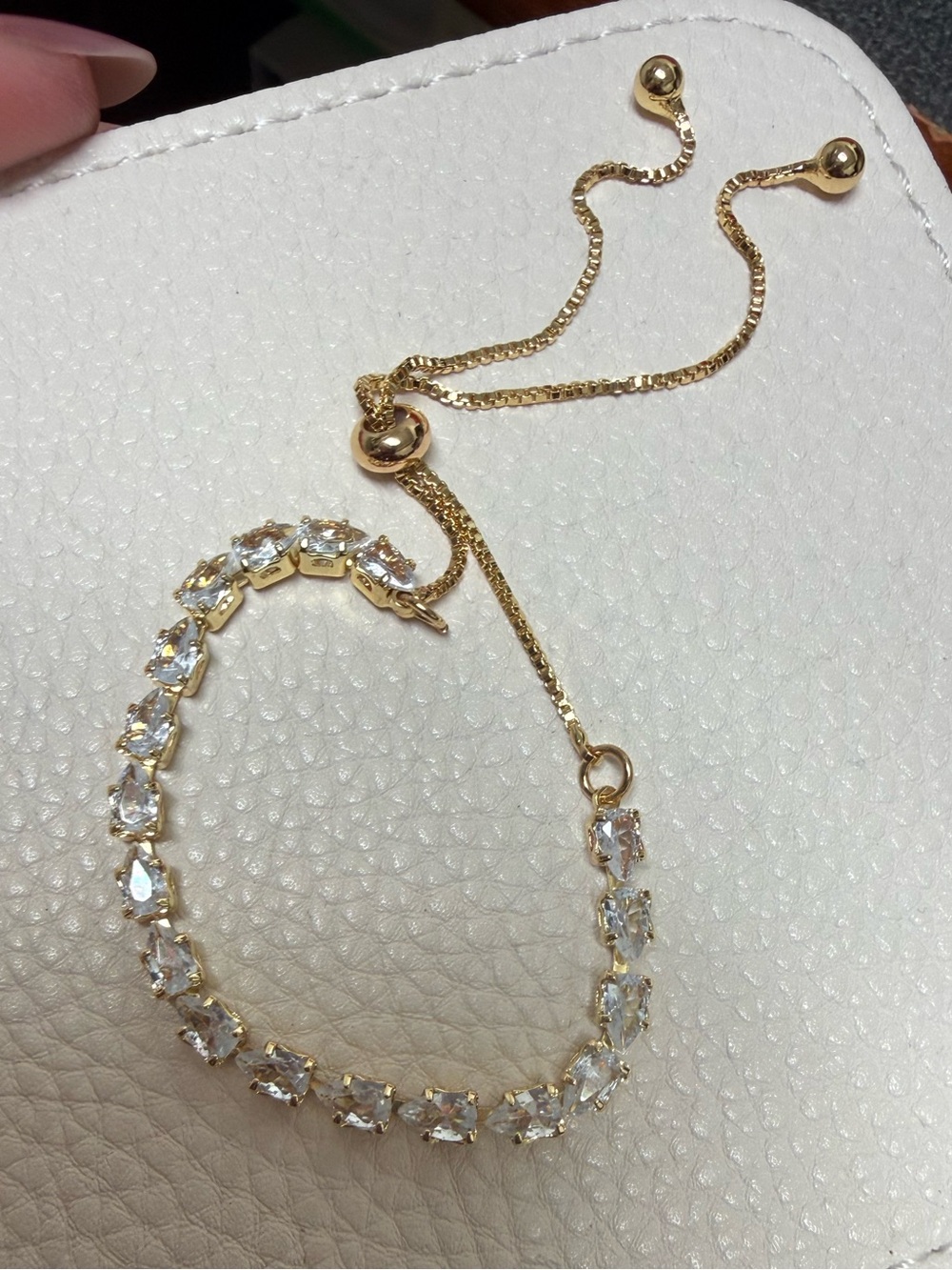 18K Gold-Plated Pear Cut Tennis Bracelet with Clear Crystal Stones - NEW